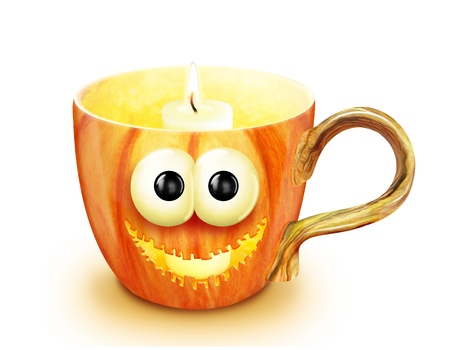 Whimsical Halloween Jack-O-Lantern Pumpkin Cup with Candleの写真素材