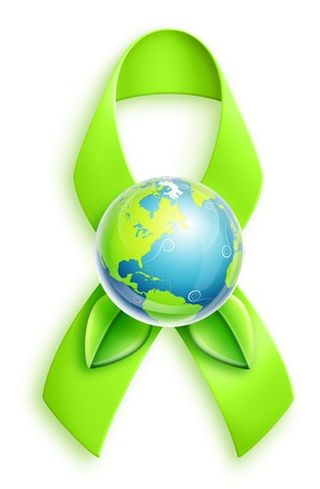 Illustrated Planet Earth with Green Ribbonの写真素材