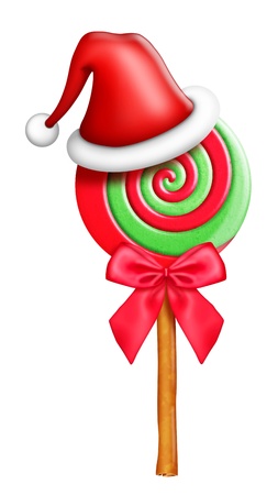 Whimsical Christmas Lollipop with Santa Hatの写真素材