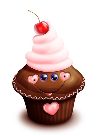 Whimsical Kawaii Cute Cartoon Cupcake with Sherryの写真素材