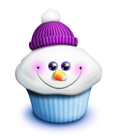 Whimsical Kawaii Cute Snowman Cupcake Cartoonの写真素材