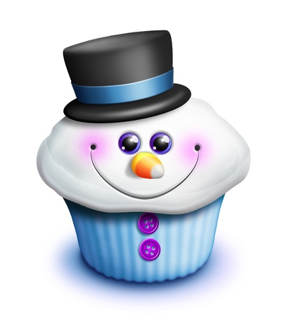 Whimsical Kawaii Cute Snowman Cupcake Cartoonの写真素材