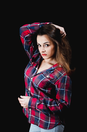 Girl in plaid shirtの写真素材