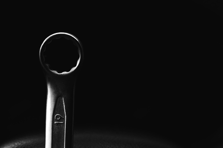 spanner chrome plated for a dark, almost black backgroundの写真素材