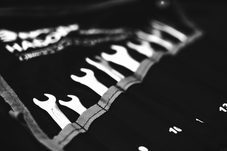 spanner chrome plated for a dark, almost black backgroundの写真素材