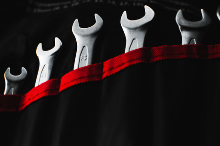 spanner chrome plated for a dark, almost black backgroundの写真素材