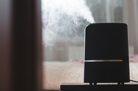 The steam from the humidifier night in a child's bedroom, a lot of volume pairの写真素材