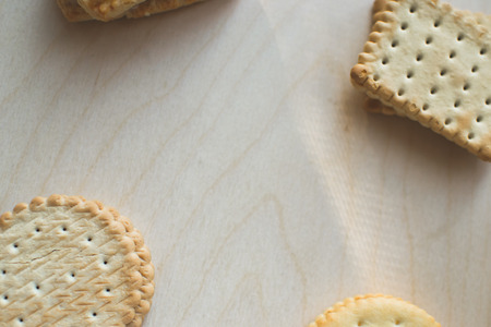 miscellaneous biscuits, biscuits and stuffed top view light from the window at home in the kitchenの写真素材