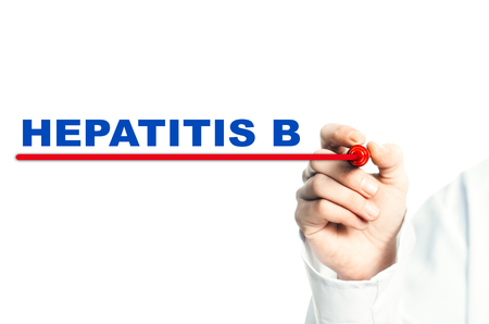 Hand draws a red line marker, emphasizes the important inscription medical HEPATITIS Bの写真素材