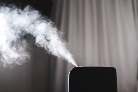 The steam from the humidifier night in a child's bedroom, a lot of volume pairの写真素材