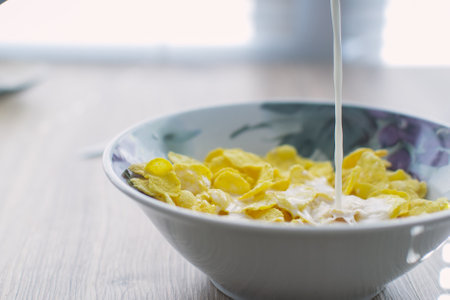 Cornflakes in a bowlの写真素材