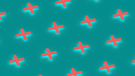 Abstraction red crosses on a turquoise backgroundの写真素材