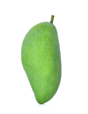 green mango fruit (Mangifera) isolated on white backgroundの写真素材