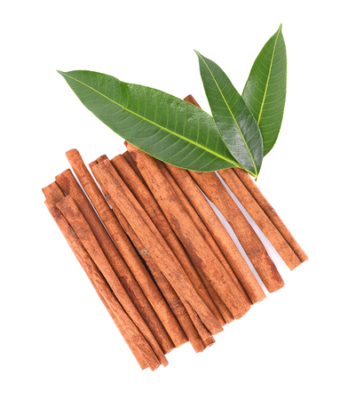 Top view of cinnamon stick spice isolated on white background closeupの写真素材