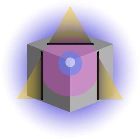 abstract triangle and cube on a light blue background