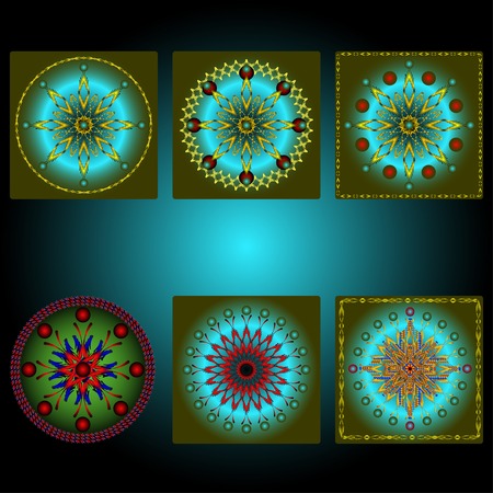 set of multicolored round shapes on a green background for design and designersのイラスト素材