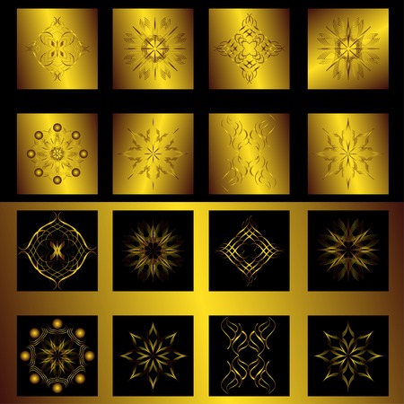 set of gold elements for design on a black and gold backgroundのイラスト素材