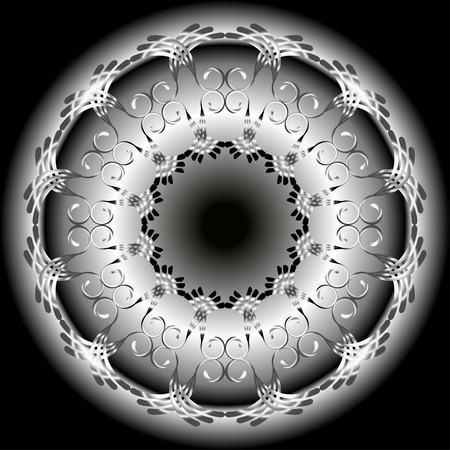 Abstract round figure made in black and white colors on a black squareのイラスト素材