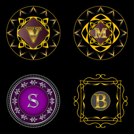Monogram design elements graceful template.  Letter emblem B, M, S, V for  business card, boutique, hotel, heraldic, jewelry.のイラスト素材