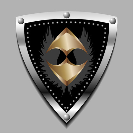 Black chrome shield with an abstract figure and wingsのイラスト素材