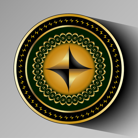 Decorative plate with abstract figure in the form of black gold rhombus in the middleのイラスト素材