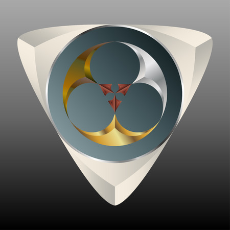 Decorative abstract triangle with a circle in the middle consisting of metal pieces of different colors.のイラスト素材