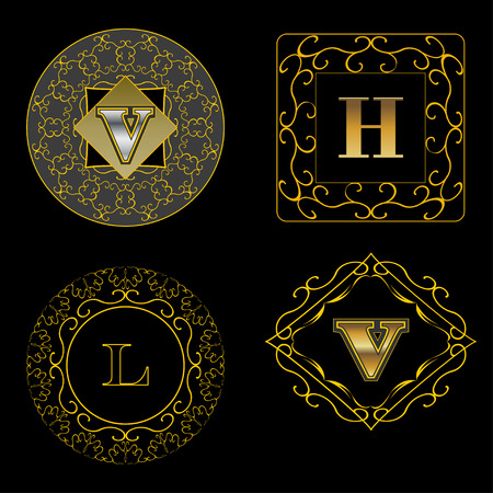 Monogram design elements graceful template.  Letter emblem V, L, H for  business card, boutique, hotel, heraldic, jewelry.のイラスト素材