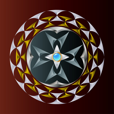 X-shaped circular abstract pattern of gray and yellow with a Maltese cross in the middleのイラスト素材