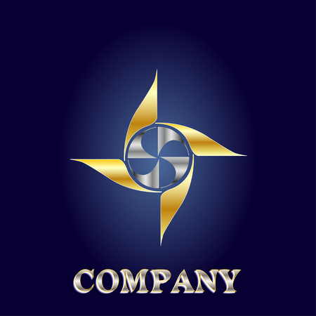 Abstract leaf. Gold and chrome version. Abstract logo, design concept, element for template.のイラスト素材