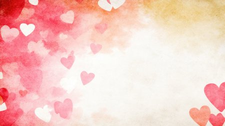 A vibrant background featuring colorful hearts in soft textures, perfect for love-themed projects and romantic designs. Ideal for cards and invitations.の素材