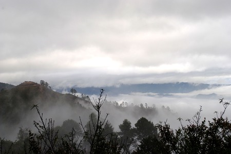Beautiful morning mist, at doi angkhang in Chiangmai,Thailandの写真素材