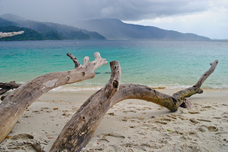 Raining on the beach at Lipe, Thailandの写真素材