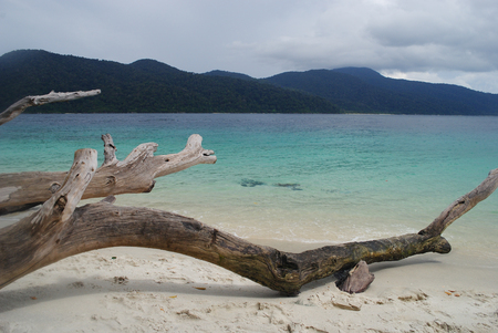 Raining on the beach at Lipe, Thailandの写真素材