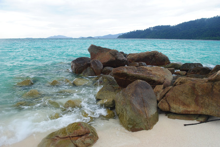 Raining on the beach at Lipe, Thailandの写真素材