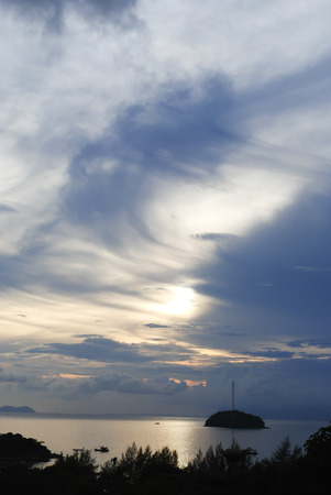 Dramatic view of sunrise on the islandの写真素材
