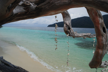Raining on the beach at Lipe, Thailandの写真素材