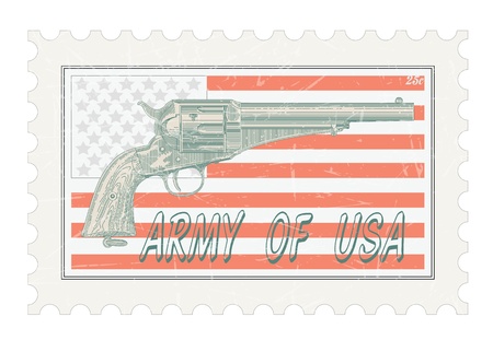 The image of a stamp and ancient revolverのイラスト素材