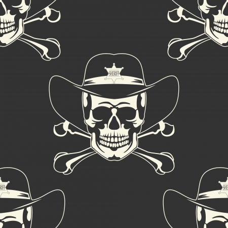 The vector image of Skull emblem in a cowboy s hat seamlessのイラスト素材