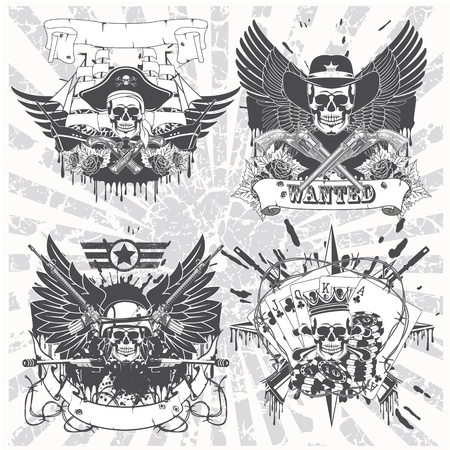 The image of color set of stickers on shirt with skullsのイラスト素材