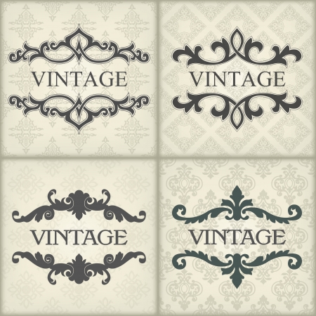 The image Set of vintage template with floral frameのイラスト素材