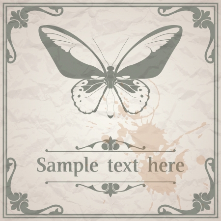 Vector image of color Butterfly on paper background vintage styleのイラスト素材