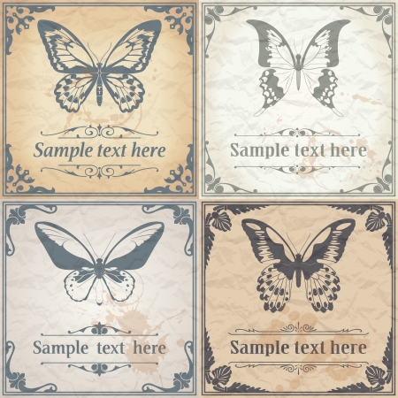 Vector image of color Butterfly on paper background vintage styleのイラスト素材