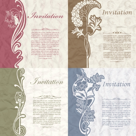 The vector image of Set of vintage background for the invitation with flowersのイラスト素材