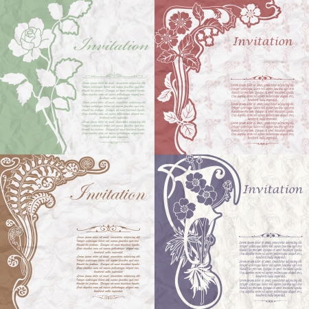 The vector image of Set of vintage background for the invitation with flowersのイラスト素材