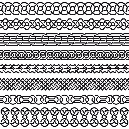 The vector image of set of seamless vintage borders in the form of celtic ornamentのイラスト素材