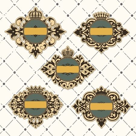 The image Set of vintage frame with crownのイラスト素材