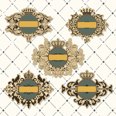 The vector image Set of vintage frame with crownのイラスト素材