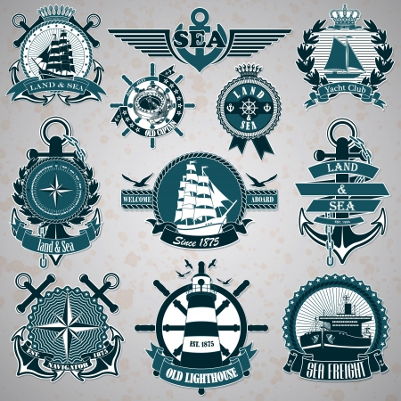 The vector image Set of vintage label with a nautical themeのイラスト素材