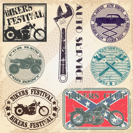 The vector image Set of stamps with the automotive subjectsのイラスト素材