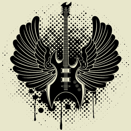 Sticker on the shirt of a guitar of wingsのイラスト素材